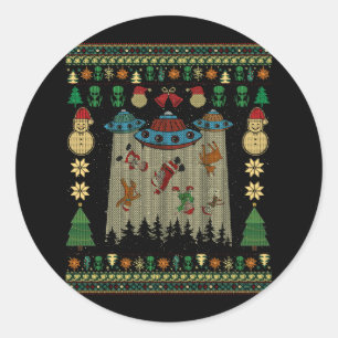 Ufo Alien Abduction Santa Gingerbröd Ugly Christm Runt Klistermärke