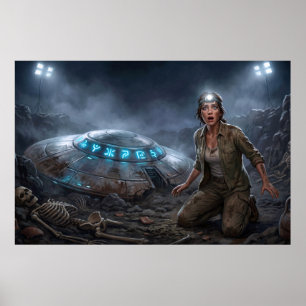 UFO Alien Arkeolog Grävplats Paranormal Poster