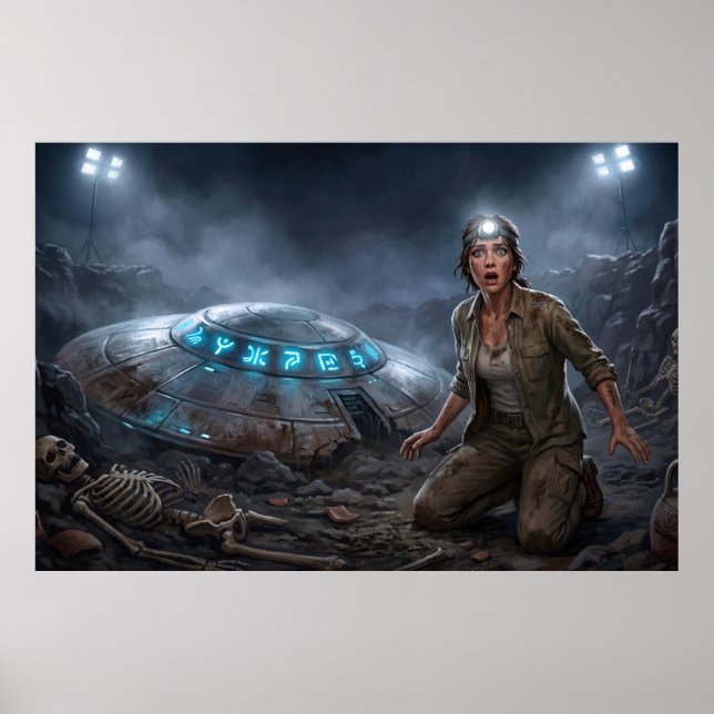 UFO Alien Arkeolog Grävplats Paranormal Poster (Framsidan)