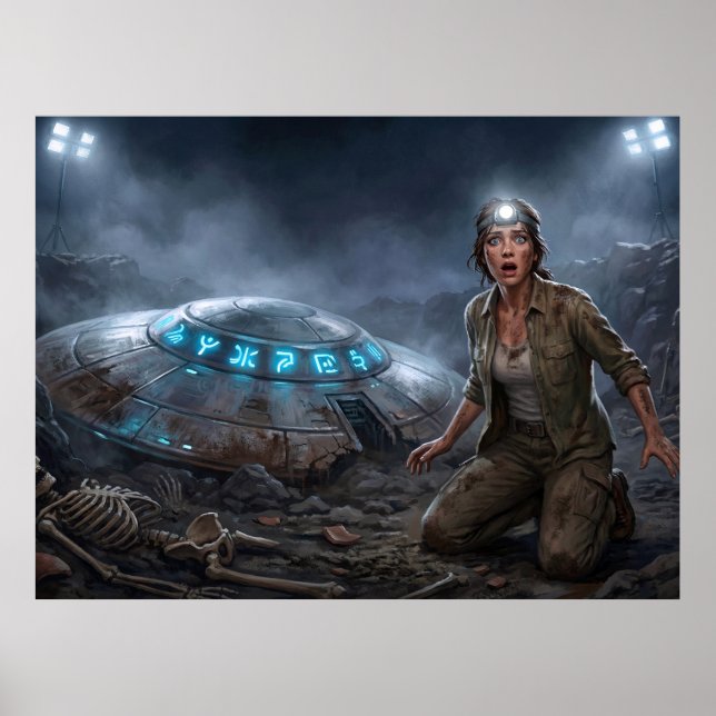 UFO Alien Arkeolog Grävplats Paranormal Poster (Framsidan)