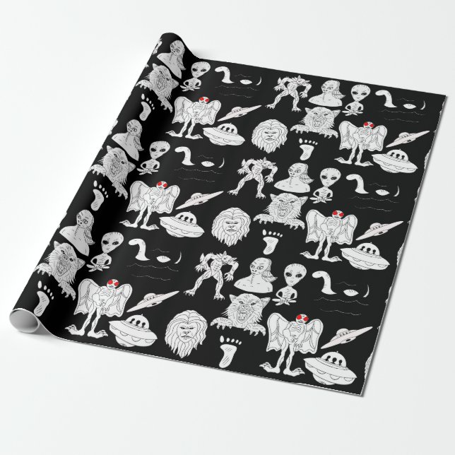 UFO, Alien, Bigfoot Cryptid Birthday Presentpapper (Utrullad)