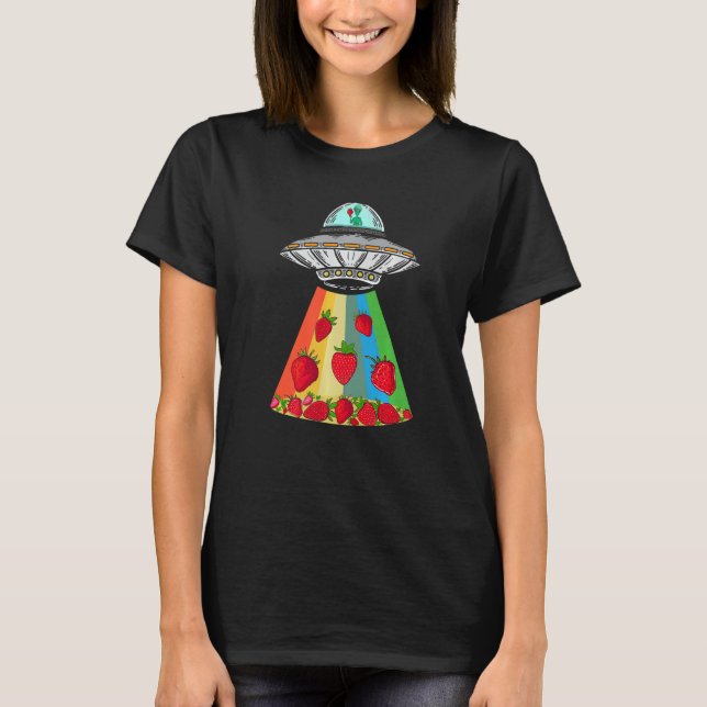 Ufo Alien Fruitarian Summer Strawberry T Shirt (Framsida)