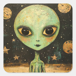 UFO Alien Fyrkantigt Klistermärke