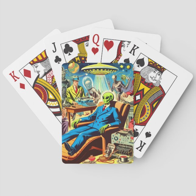 Ufo Alien Sci-fi Retro-Tecknader Casinokort (Baksidan)