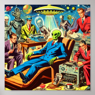 Ufo Alien Sci-fi Retro-Tecknader Poster