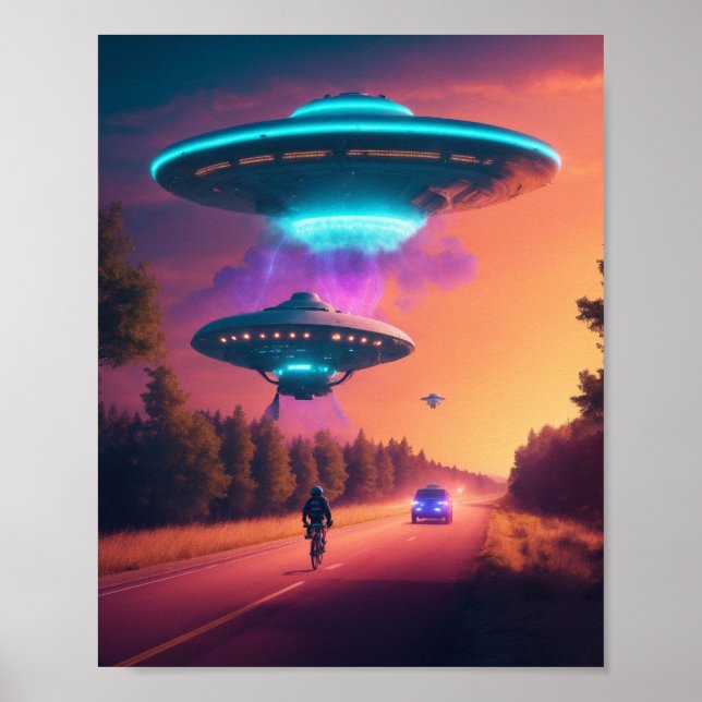 UFO Alien Space Digital Poster och Wall Art Art (Framsidan)