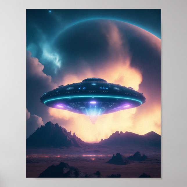 UFO Alien Space Digital Poster och Wall Art Art (Framsidan)