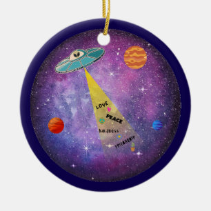UFO Alien Space Space Space rymdskepp stjärna, fol Julgransprydnad Keramik