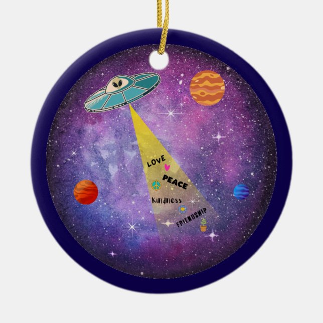 UFO Alien Space Space Space rymdskepp stjärna, fol Julgransprydnad Keramik (Framsidan)