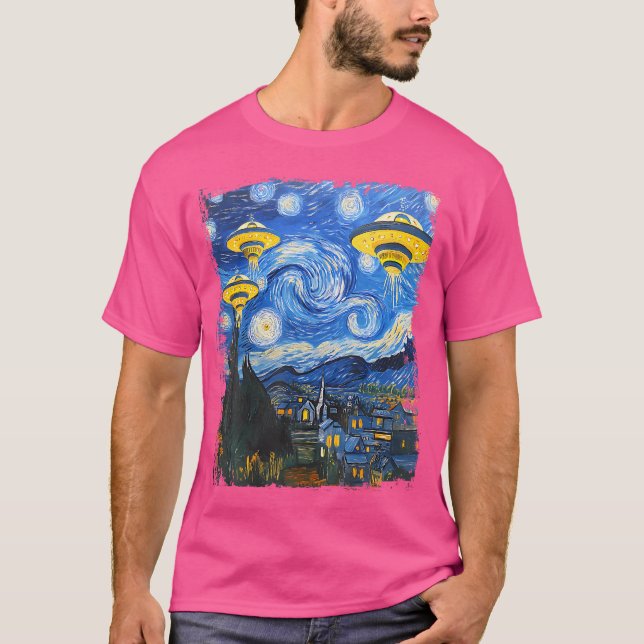 Ufo Alien Starry Night Van Gogh Manar Women Kids B T Shirt (Framsida)