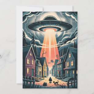 UFO-bortförande natt gatubild Julkort