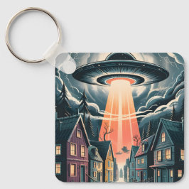 UFO-bortförande natt gatubild Nyckelring
