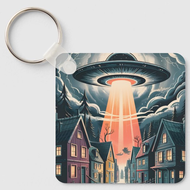 UFO-bortförande natt gatubild Nyckelring (Framsida)