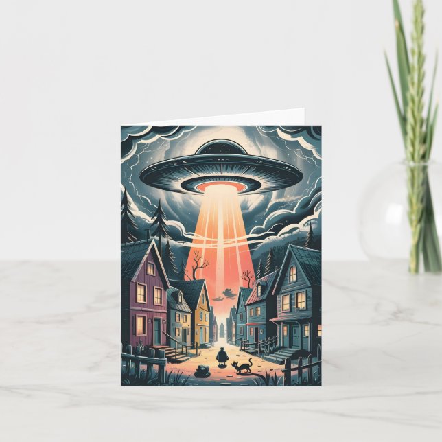 UFO-bortförande nattgata illustration Helgkort (Framsida)
