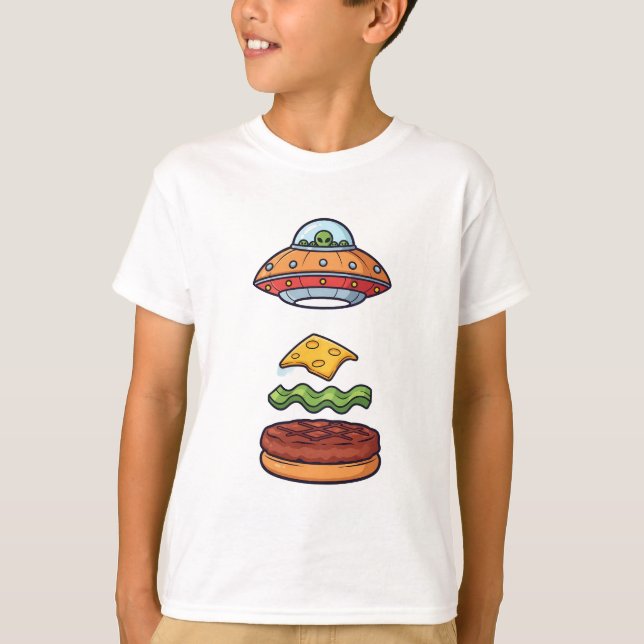 UFO Burger Alien Rymd Barn T Shirt (Framsida)