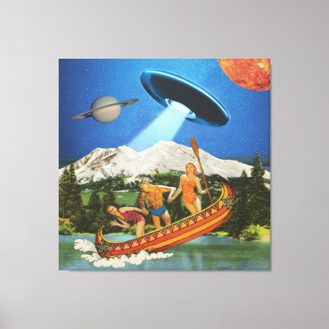 UFO Canoe Resa bergen Surreal Collage Canvastryck (Framsida)