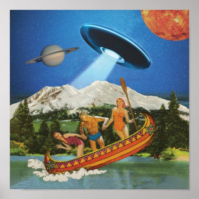 UFO Canoe Resa bergen Surreal Collage Poster (Framsidan)