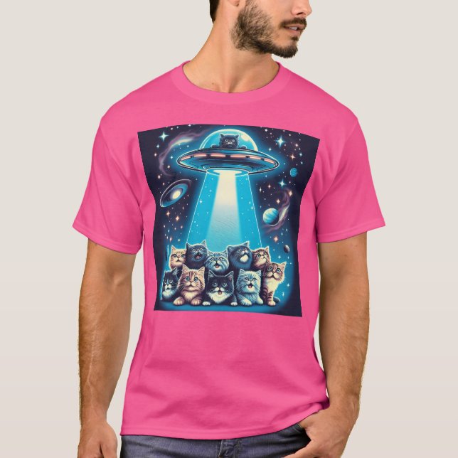 Ufo Cat Invasion T Shirt (Framsida)