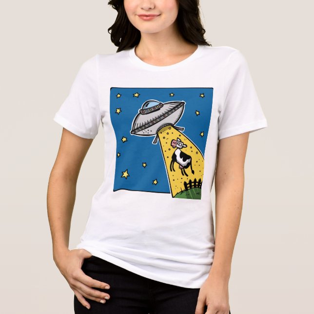 UFO COW ABDUCTION FUNNY T SHIRT (Framsida)