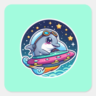 UFO Cute Dolphin Fyrkantigt Klistermärke