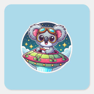 UFO Cute Koala Fyrkantigt Klistermärke