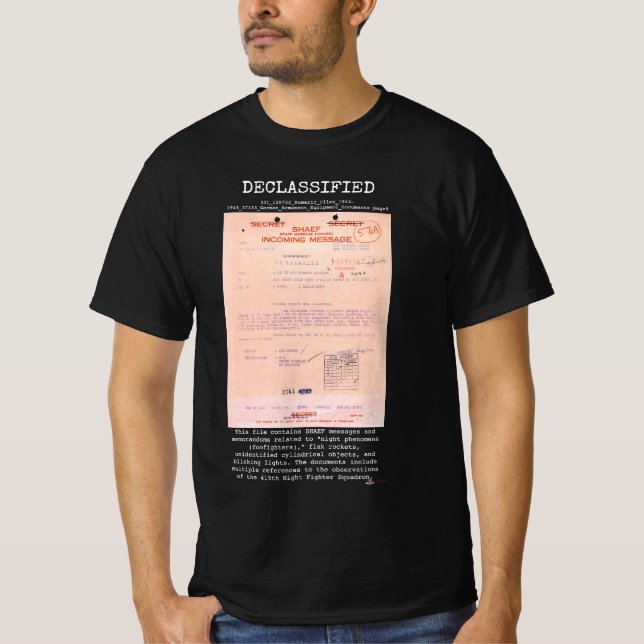 UFO - Declassified 331_120752_Numeric_Files_1944–1 T Shirt (Framsida)