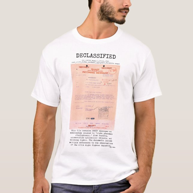 UFO - Declassified 331_120752_Numeric_Files_1944–1 T Shirt (Framsida)