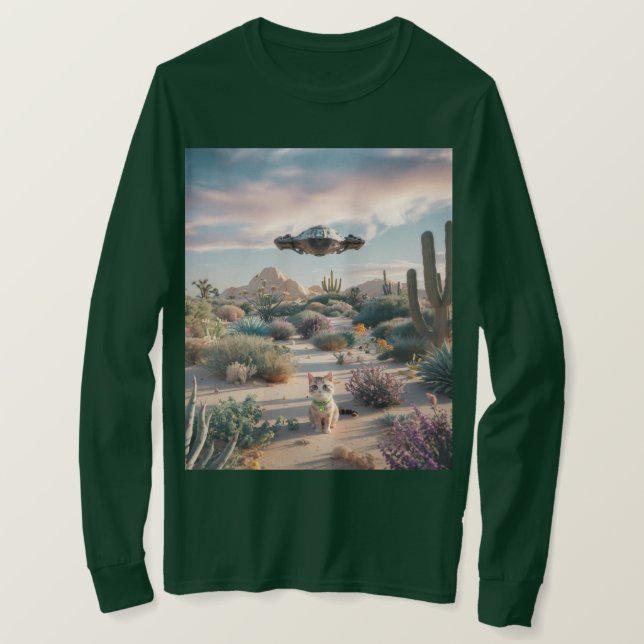 UFO Desert Cacti Flowers T-Shirt (Design framsida)