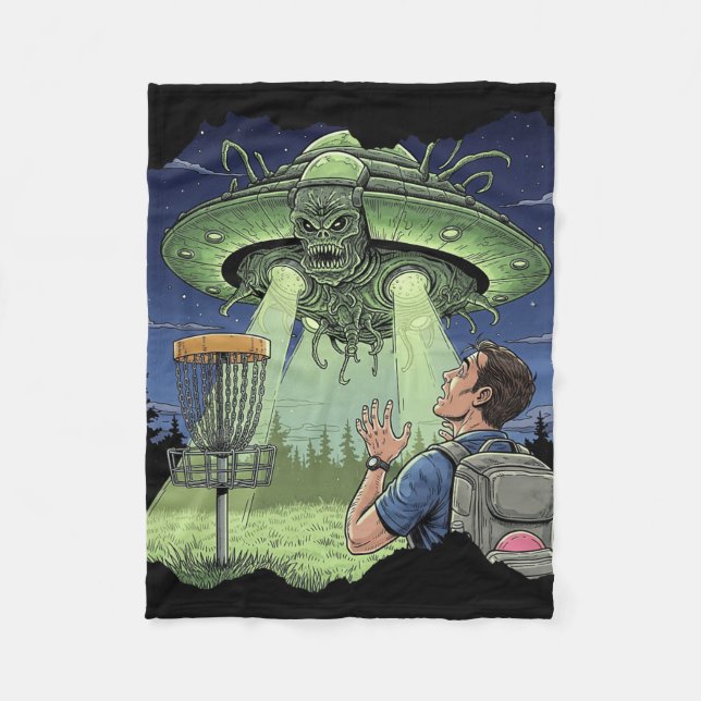 Ufo Disc Golf - Utomjordiskt Rymdskepp Svävar Över Fleecefilt (Framsidan)