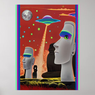 UFO:er flyttar Moai Poster