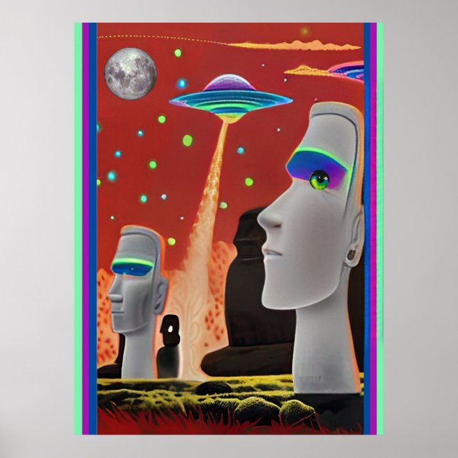 UFO:er flyttar Moai Poster (Framsidan)