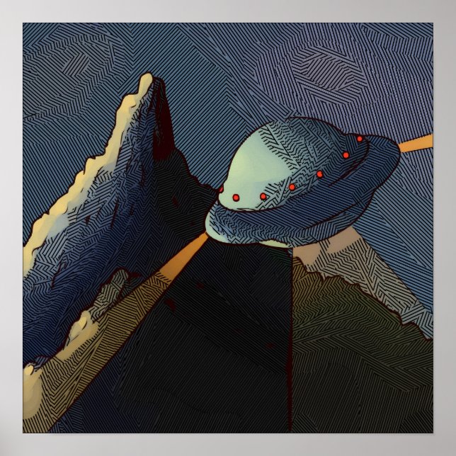 ufo flygande berg fantasy främmande landskap poster (Framsidan)