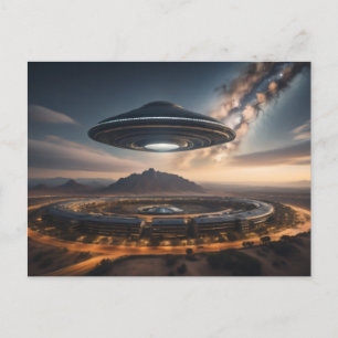 UFO-flygande Saucer Över en främmande stad Vykort