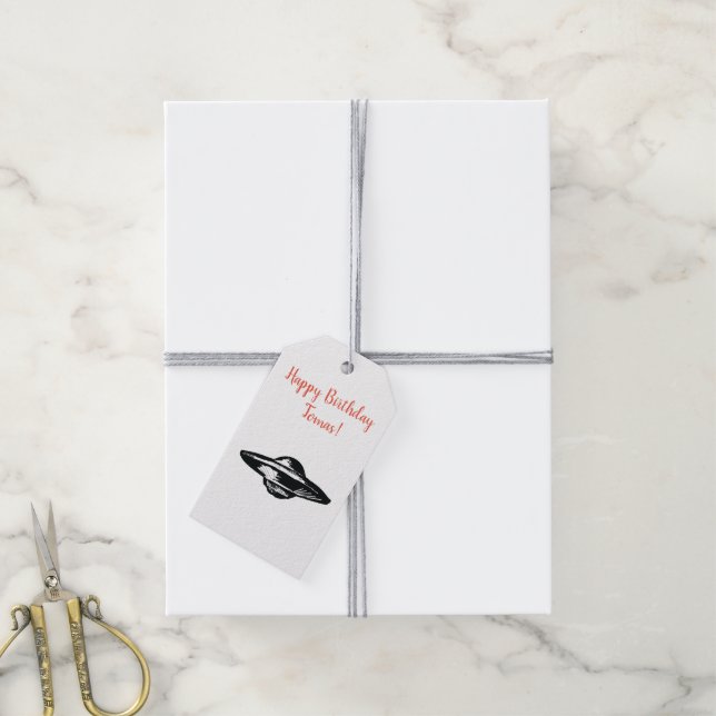 UFO flygande tefat Presentetikett (Med Snöre)