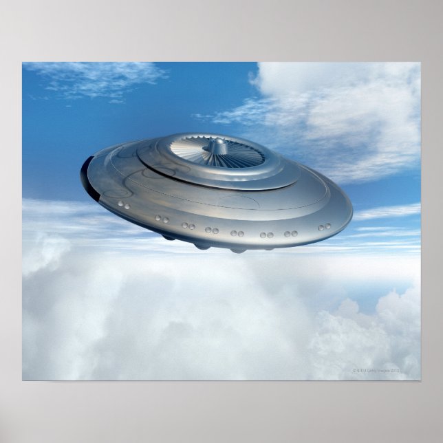 UFO flyger genom grumlig himlar. Poster (Framsidan)