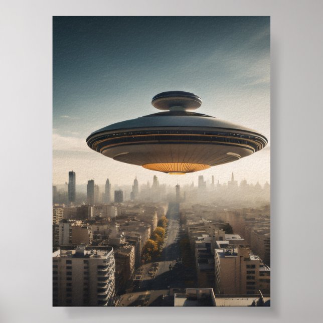 UFO-flygsåkare över staden Poster (Framsidan)