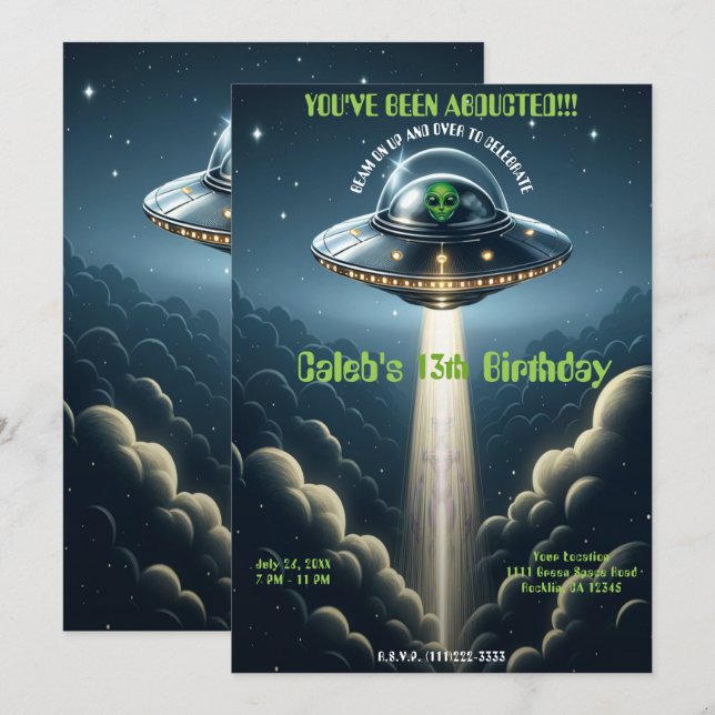 UFO-Födelsedagsfesten för blå moln Inbjudningar (Fram/baksida)
