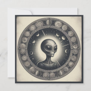 UFO för vintage Space Alien Sci Fi Illustration Kort