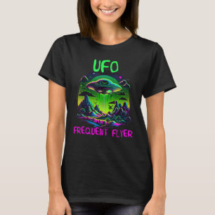 UFO Frequent Flyer Funny Retro Colorful 80s Alien T Shirt