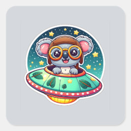 UFO Funny Koala Fyrkantigt Klistermärke