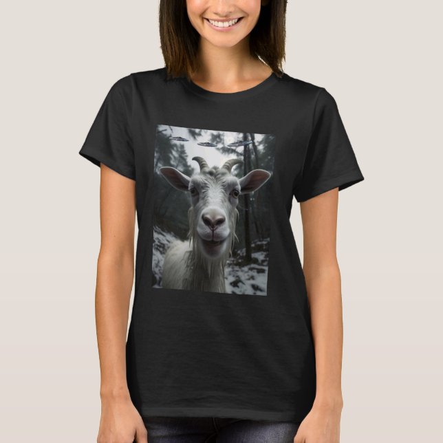 UFO Goat Alien Selfie - Funny Roligt Idea T Shirt (Framsida)