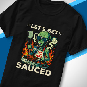 UFO Grill BBQ Fest Ligga In I Saucen Rolig Alien T Shirt