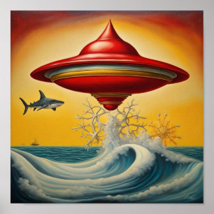 Ufo Hovering over Vinkar Wall Art Poster