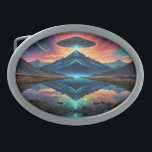UFO-hovrar över färgrika berg och Sjö<br><div class="desc">En UFO vilar över färgstarka berg och reflekterar Sjö,  färgstarkt landskap och himmel. AI art. till minx267</div>