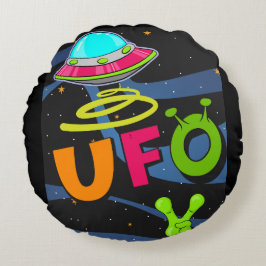 ufo i rymden säger hej rund kudde