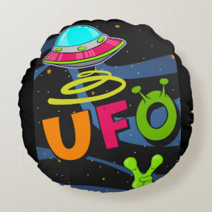 ufo i rymden säger hej rund kudde