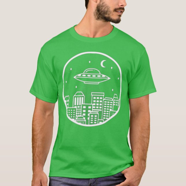 UFO i staden roligt T Shirt (Framsida)