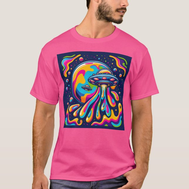 Ufo in Psychedelic Space T Shirt (Framsida)