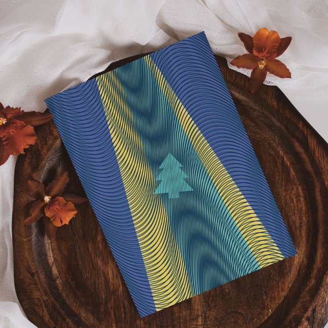 UFO Julgran Abduction Blue Grönt Gult Rad Helg Vykort (Skapare uppladdad)