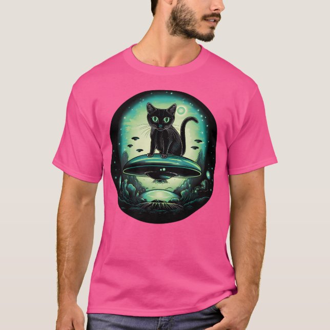 Ufo-katt med fluorescerande Grönt T Shirt (Framsida)